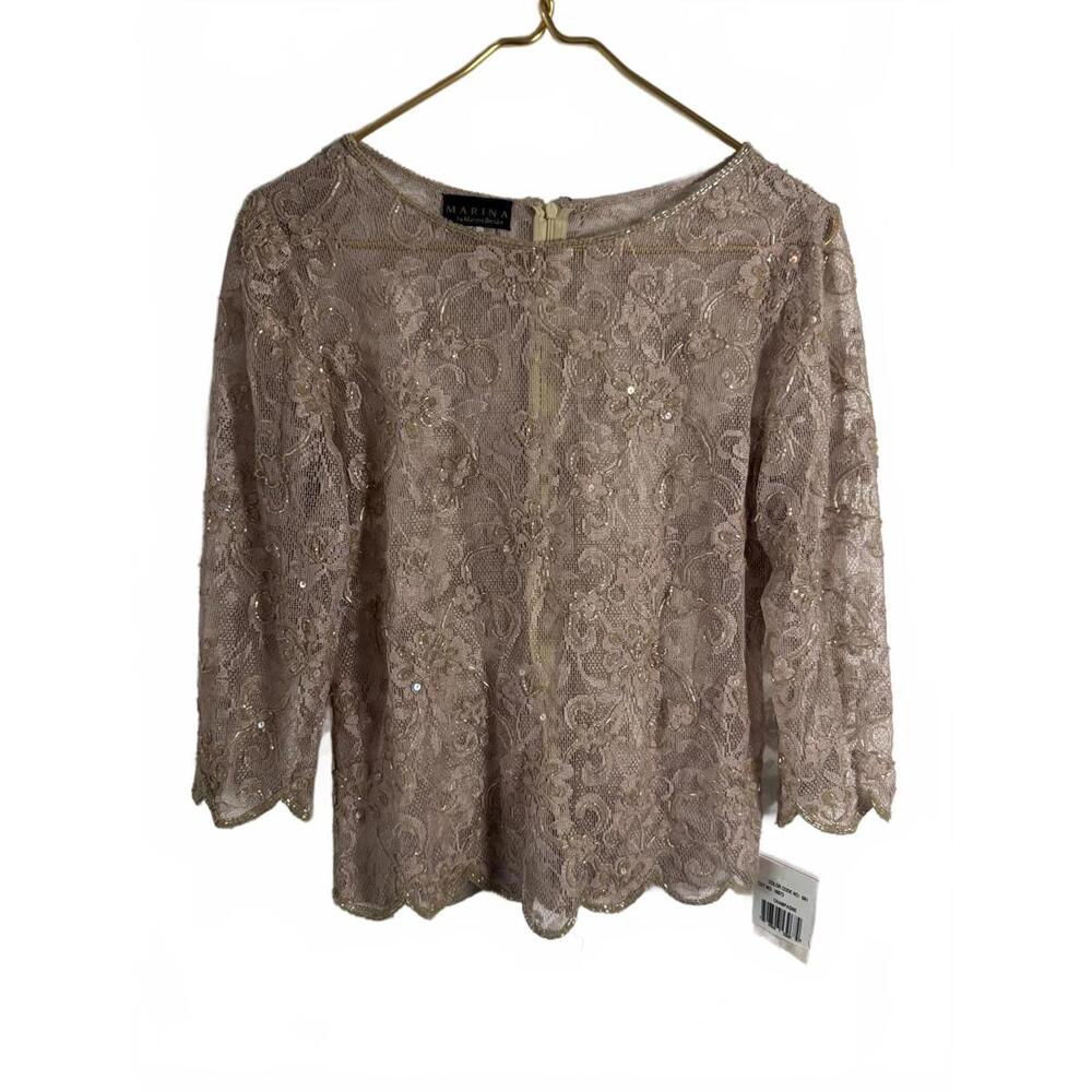 Vintage Y2K Marina by Marina Bresler Lace Sequin Sheer Top • 3/4 Sleeve • NWT